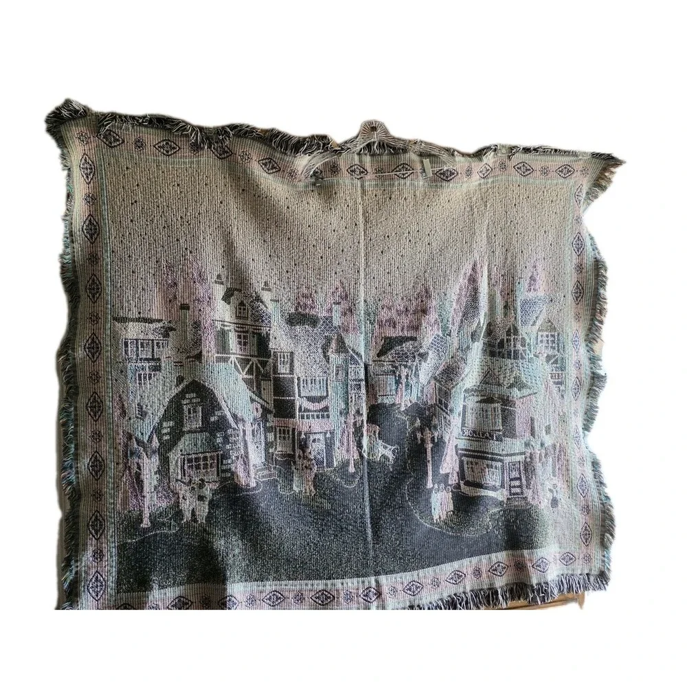 Chatham Christmas Village Throw Royal Tapestry Vintage Cotton USA